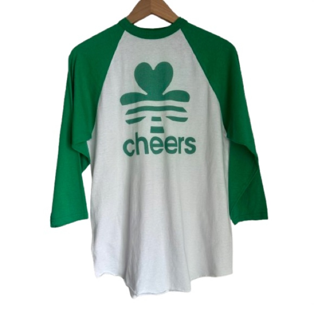 Shamrock Cheers Graphic Mens Raglan Baseball Tee White Green 3/4 Sleeve Sz LG